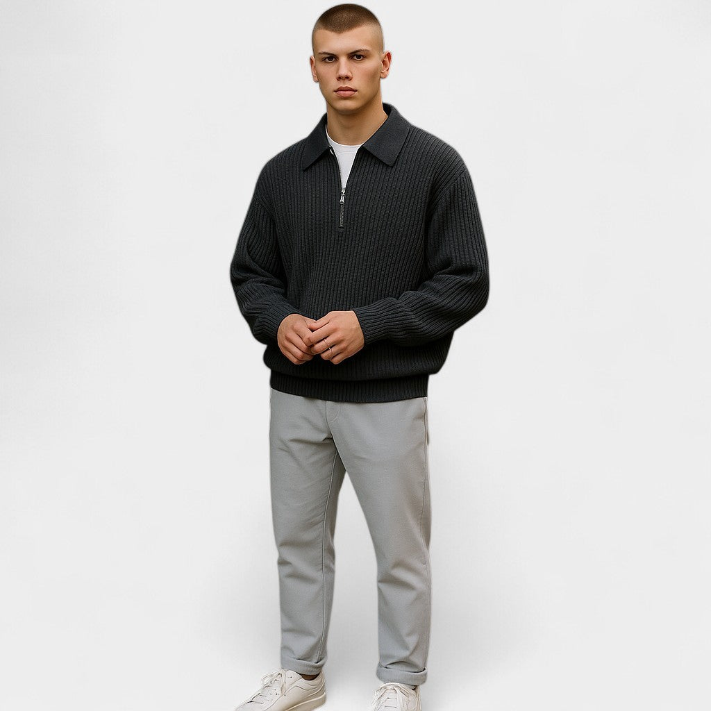 Half-Zip Sweater Warm Ribbed Pullover