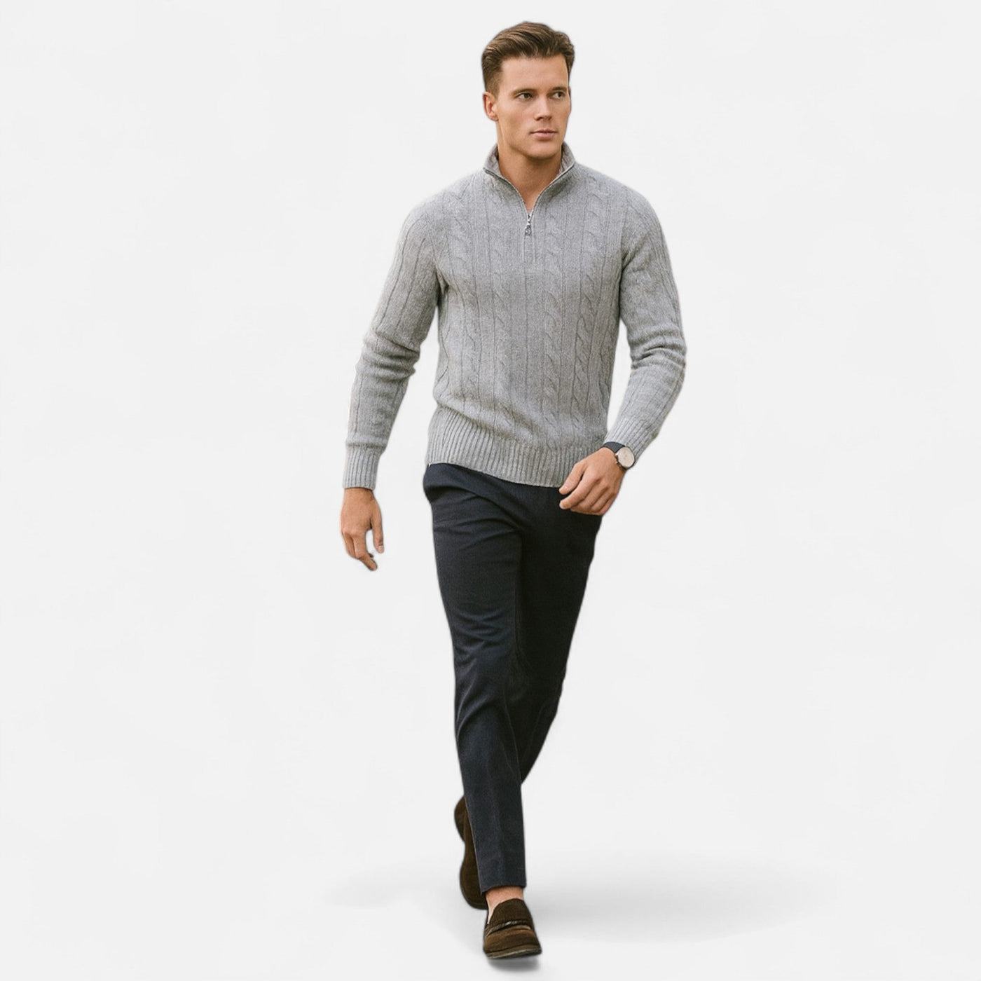 Merino Wool Half-Zip Sweater Warm Pullover