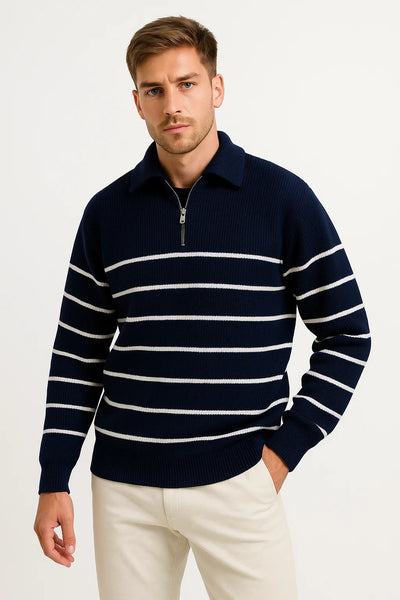 Striped Quarter-Zip Sweater