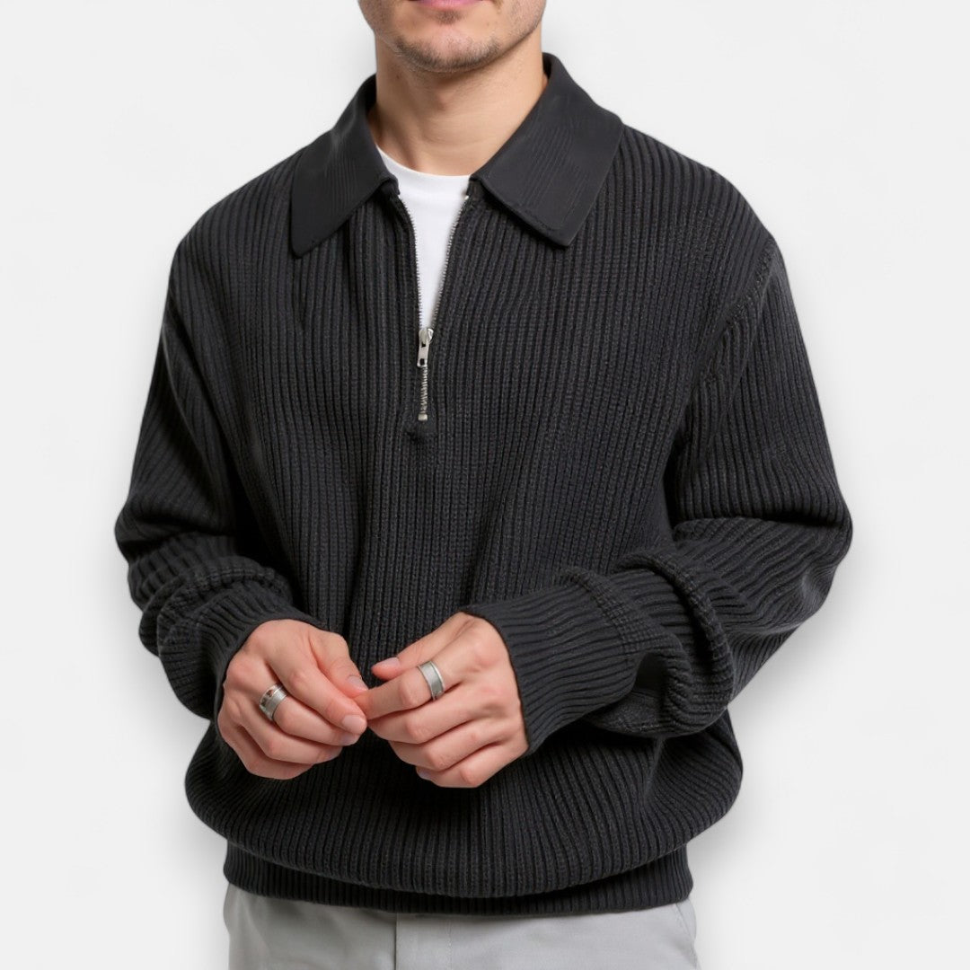 Half-Zip Sweater Warm Ribbed Pullover