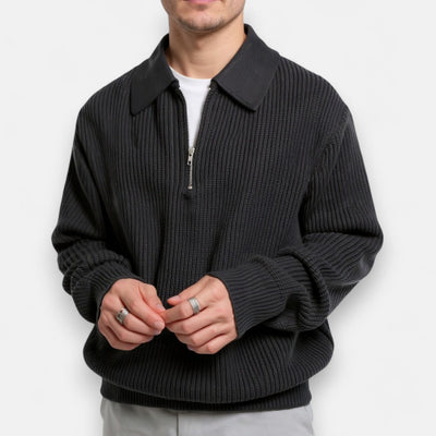 Half-Zip Sweater Warm Ribbed Pullover