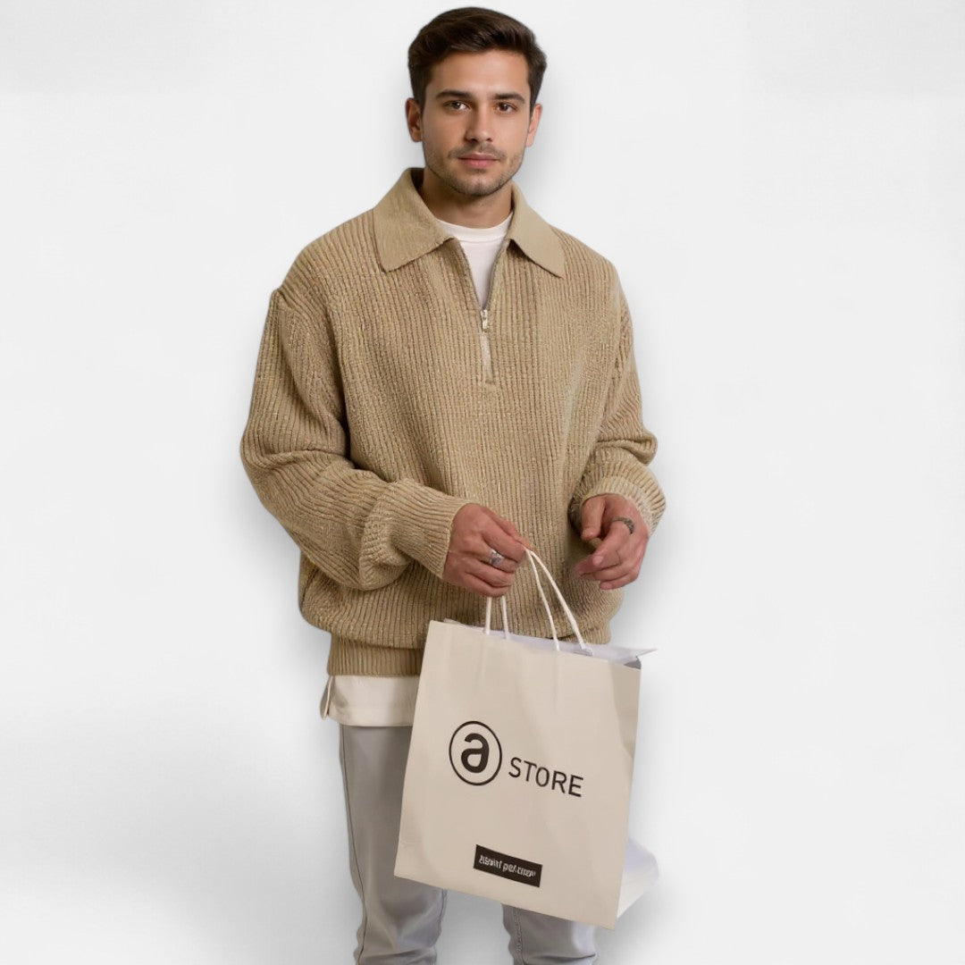 Half-Zip Sweater Warm Ribbed Pullover