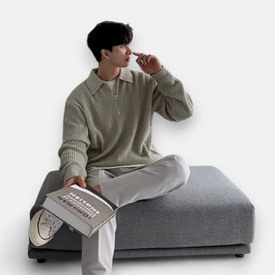 Half-Zip Sweater Warm Ribbed Pullover